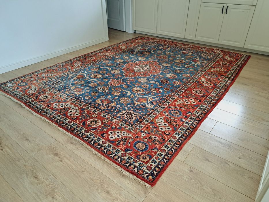 Antyczny perski ręcznie tkany wełniany dywan Isfahan 210x285cm