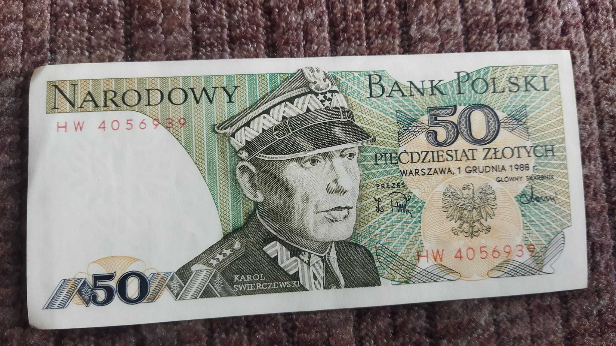 Banknot PRL 50 zł seria HW 1988 Nowy