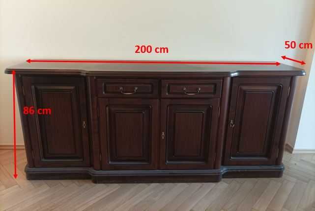 Klasyczne meble salon/biuro [stół, krzesła, 2 x witryna, komoda RTV]