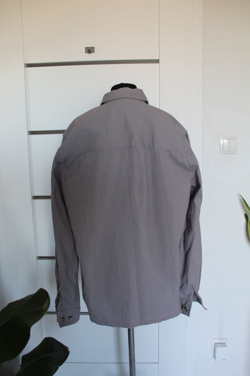 Męska szara koszula M 100% bawełna gruby materiał prosta kieszenie