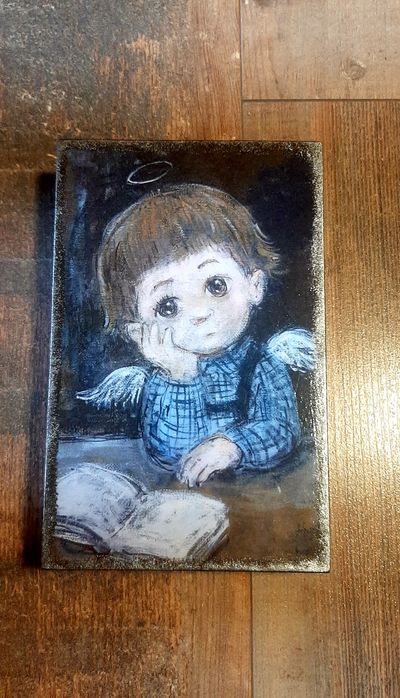 Obraz na drewnie ręcznie zdobiony, rękodzieło, prezent, Anioł