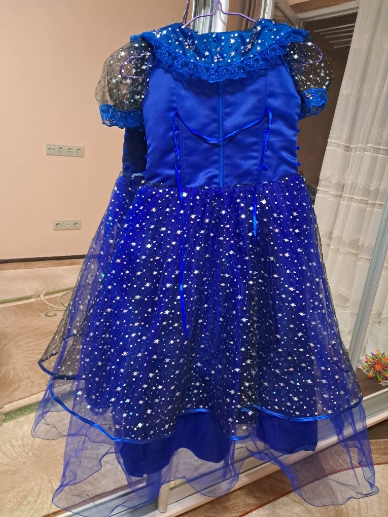 Детское новогоднее карнавальное праздничное платье синее косюм ночь