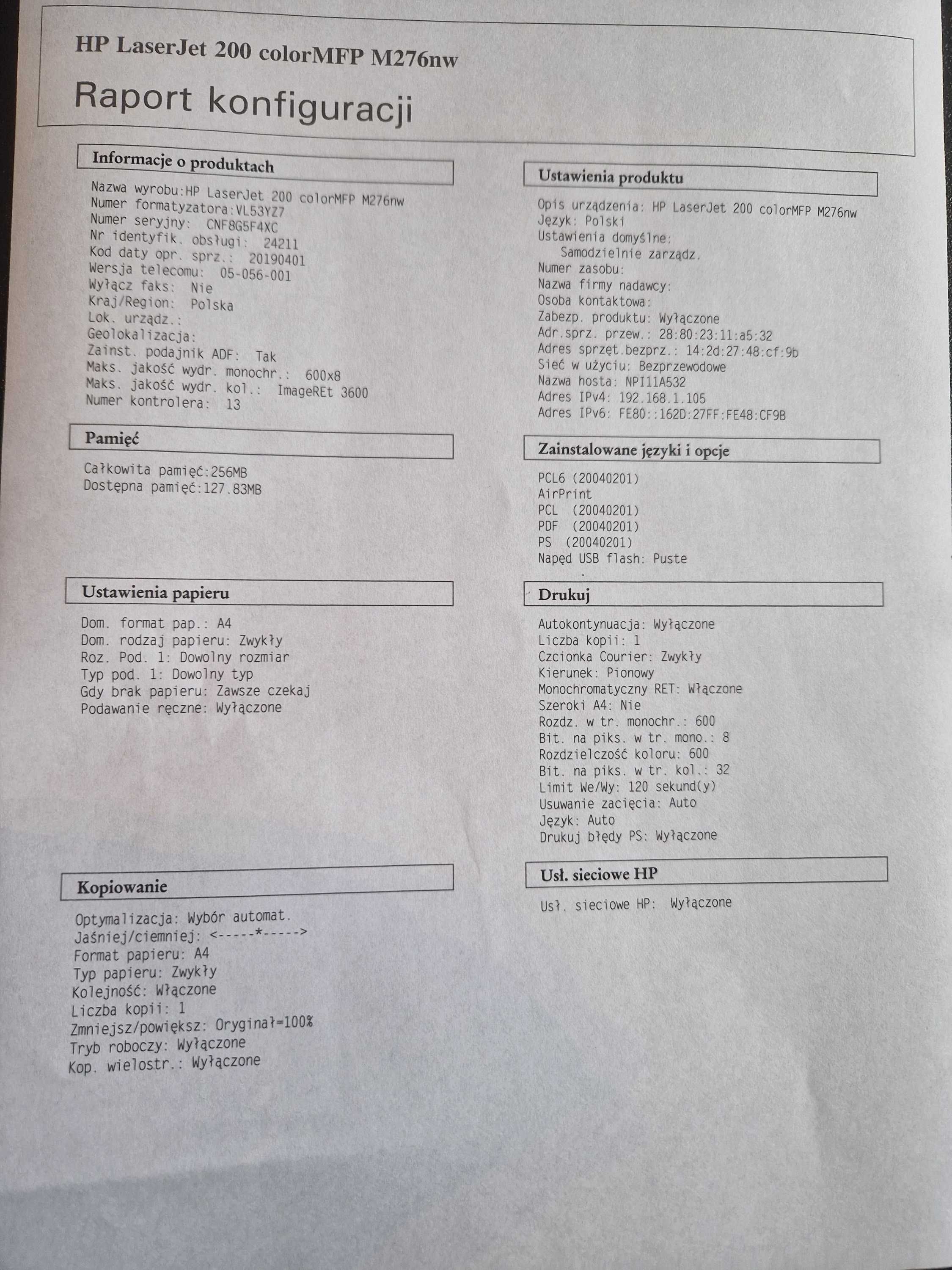 Okazja Drukarka wielofunkcyjna Laser Jet 200 MPF M276NW GRATIS KOLORY