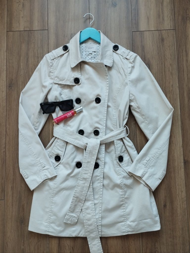 Płaszcz trencz trench coat LOFT by Ann Taylor kremowy beżowy ecru S 36