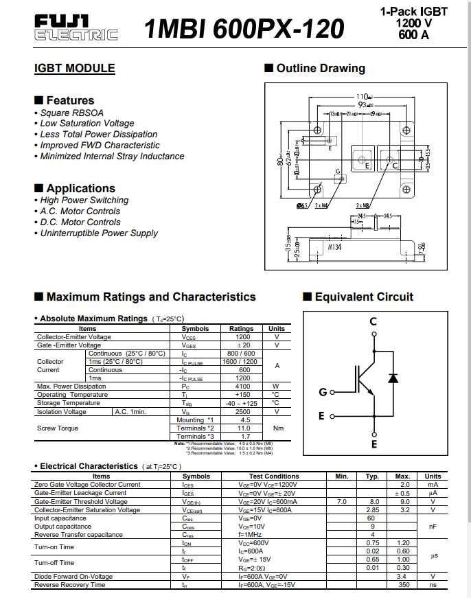 Транзистор  IGBT   1MBI600PX-120