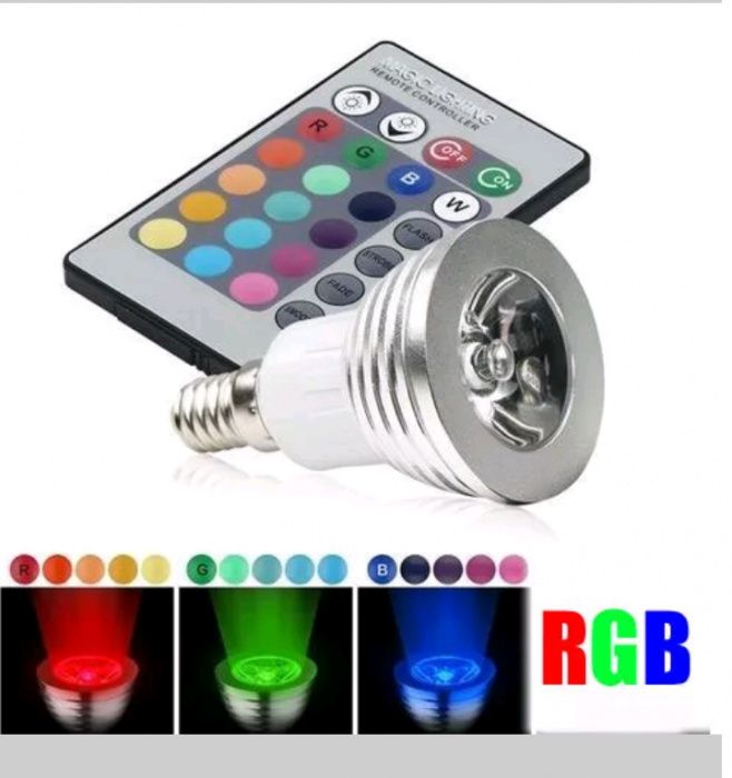 Lâmpada RGB LED E27/E14/MR16/GU10 16Cores 3W/4W com comando