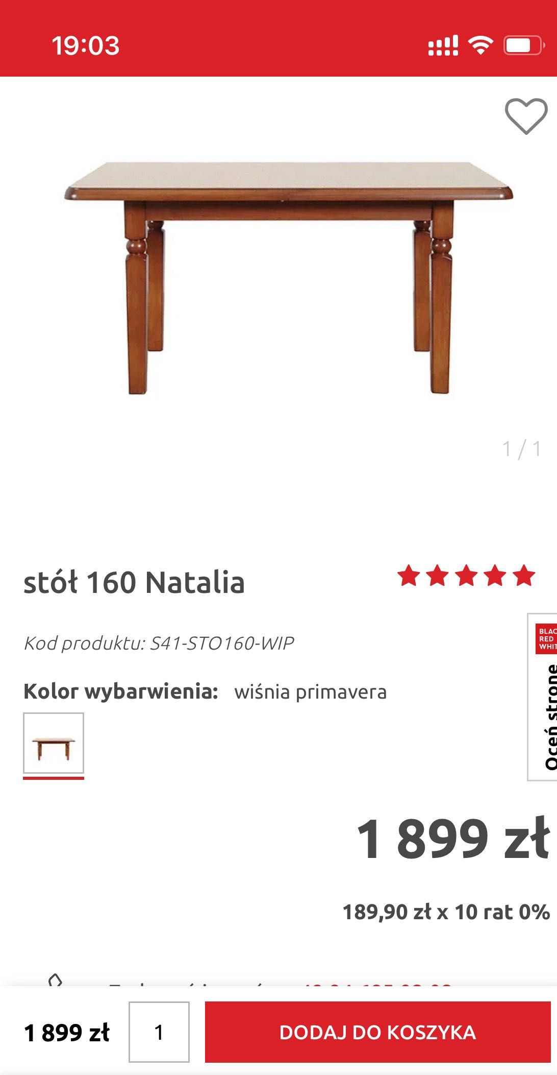 Stół BRW Natalia-50% stan bardzo dobry