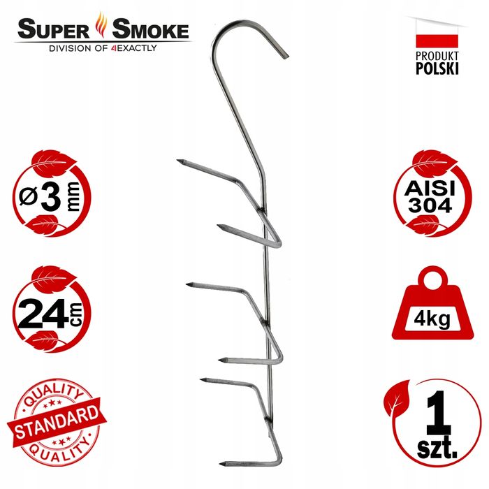 Hak Wędzarniczy Super Smoke do filetów i płatów ryb 3mm Standard 24cm