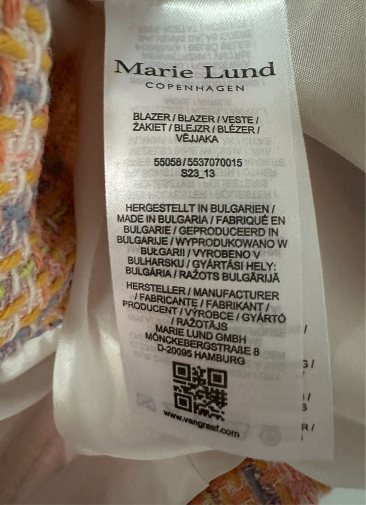 Marie Lund pastelowy kolorowy żakiet marynarka perłowe guziki r S 36
