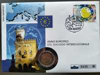 Moeda Rara São Marino EUR 2,00 - 2008 Diálogo Intercultural + Selo
