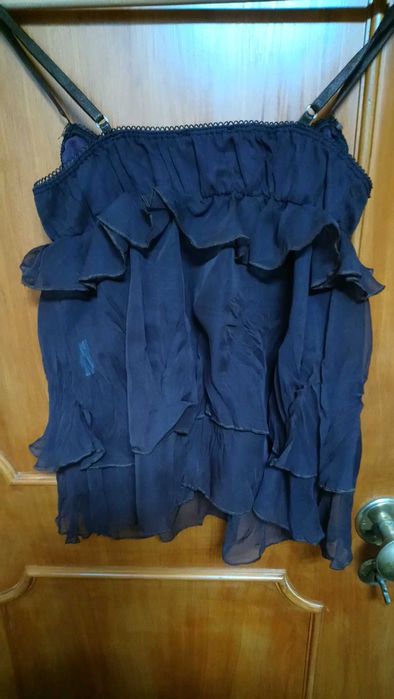 Top castanho em organza