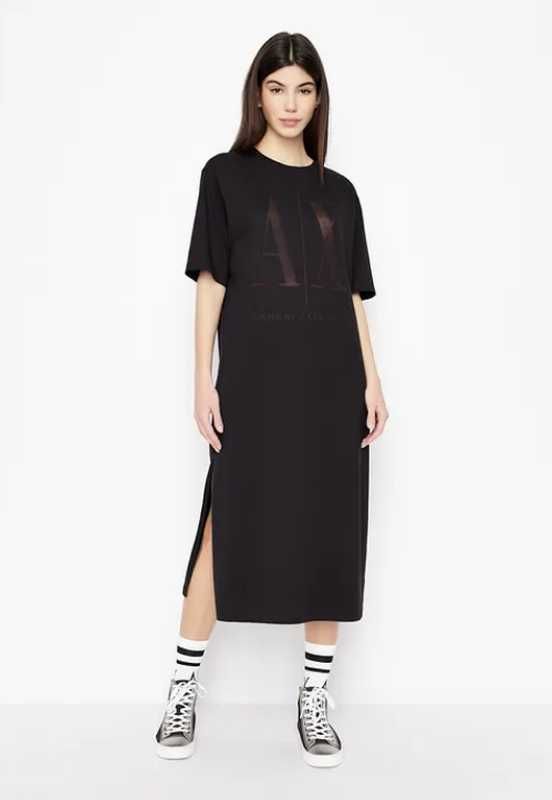 Брендовое черное свободное платье-футболка  Armani Exchange
