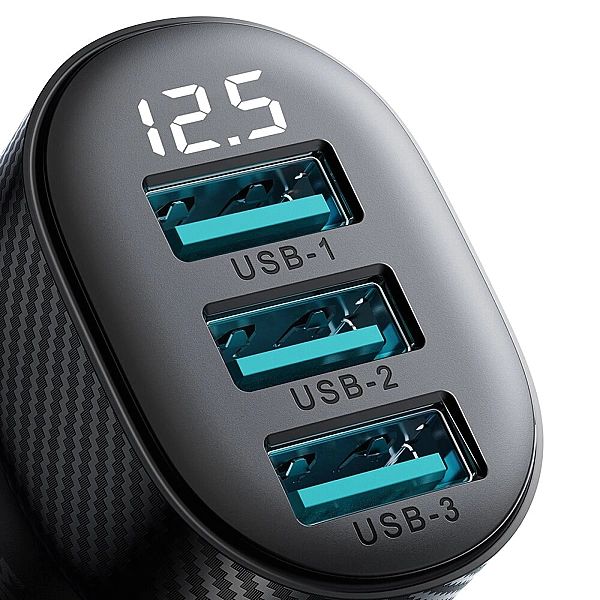Ładowarka samochodowa Joyroom JR-CCD03/3.4A z wyświetlaczem 3x USB-A -
