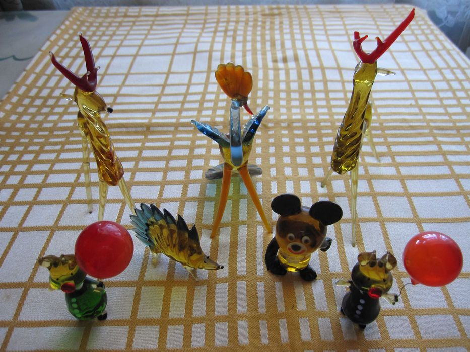 Стеклянные фигурки, гутное стекло, ручная работа 6 шт.