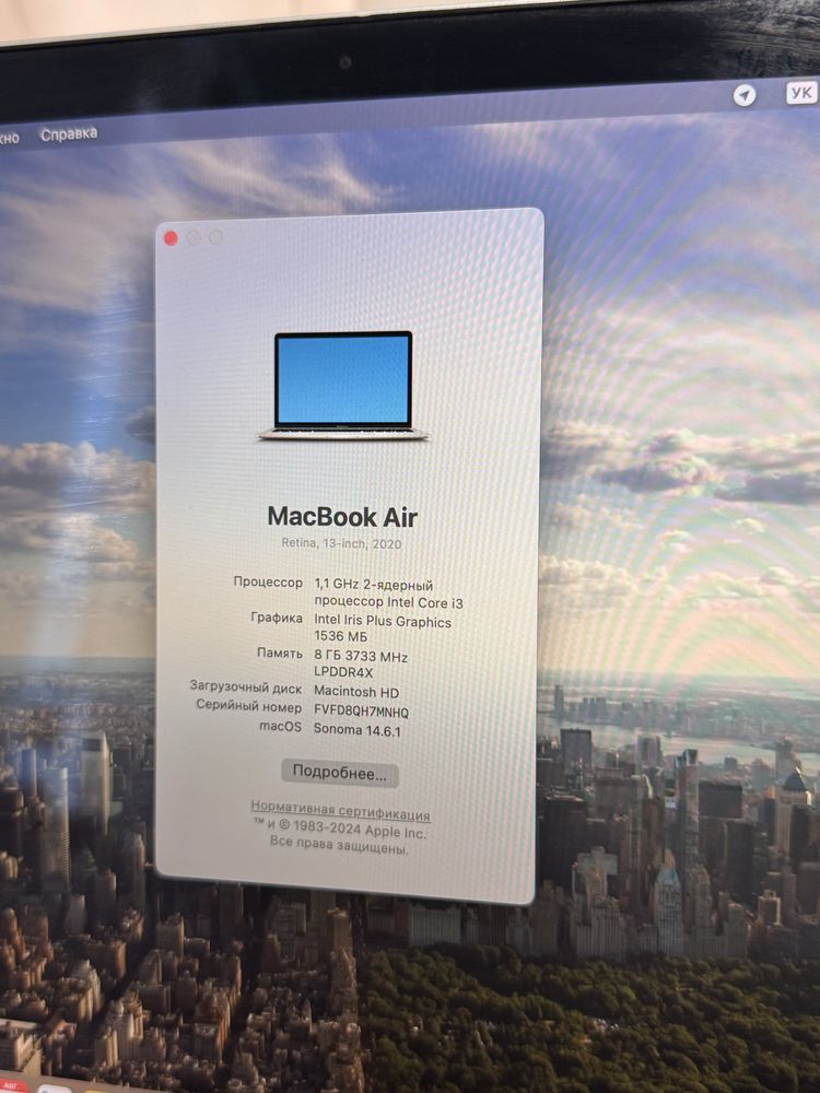 Macbook Air 13 intel core 3 2020