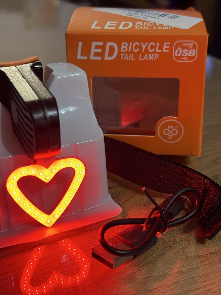 Lampka rowerowa serce led Usb
