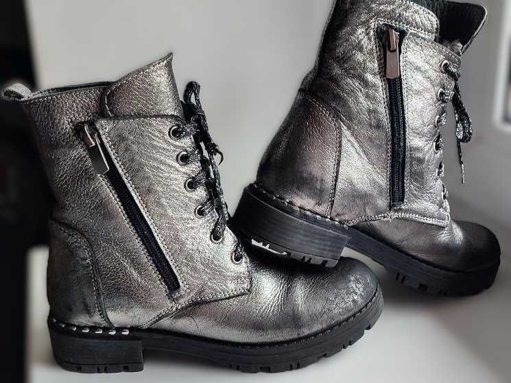 Чоботи з натуральної шкіри цигейка на дівчинку колір металик. 21,5 см