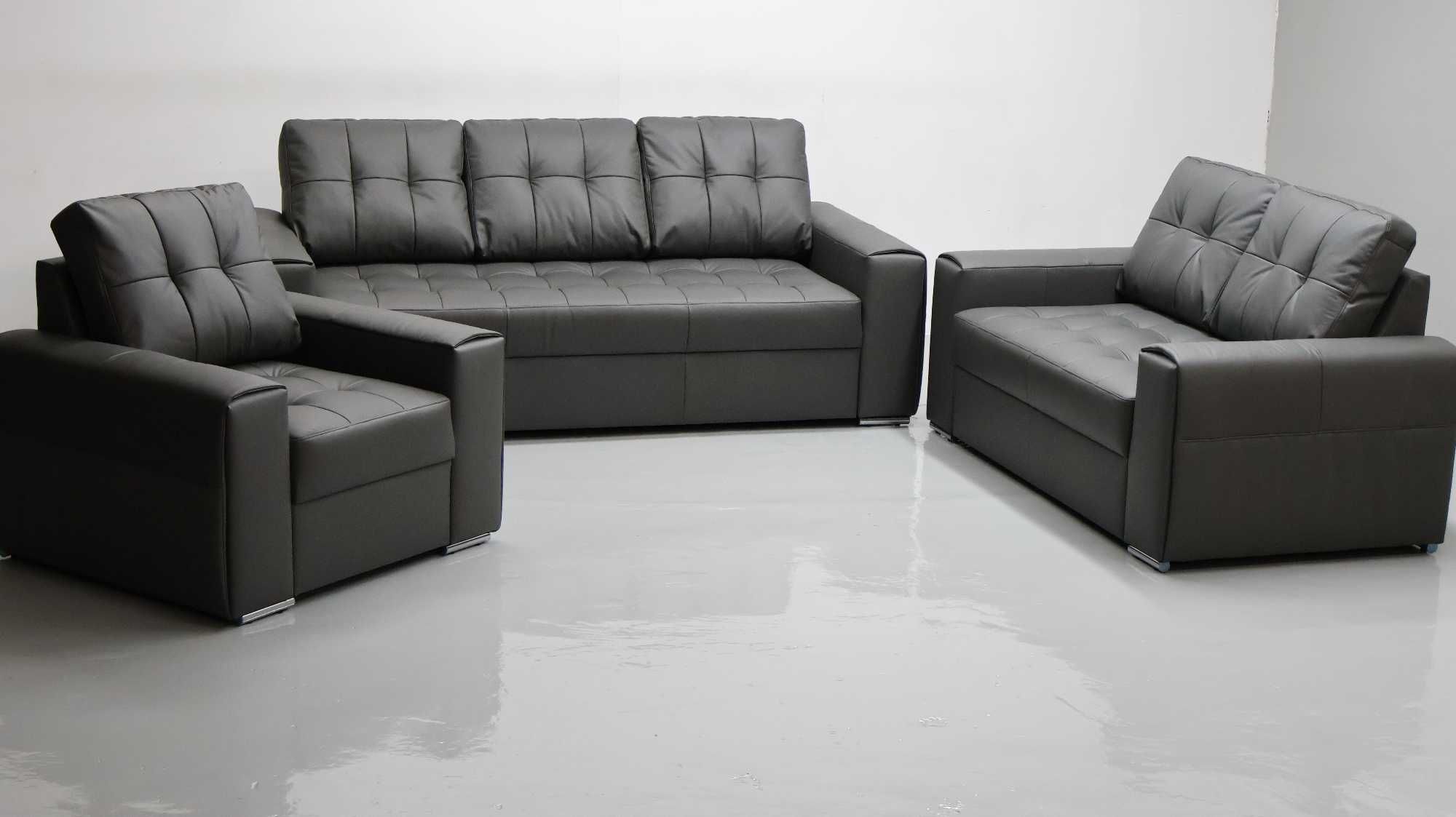 KOMPLET 3+2+1 sofy kanapy zestaw popielata SKÓRA naturalna 6492 w