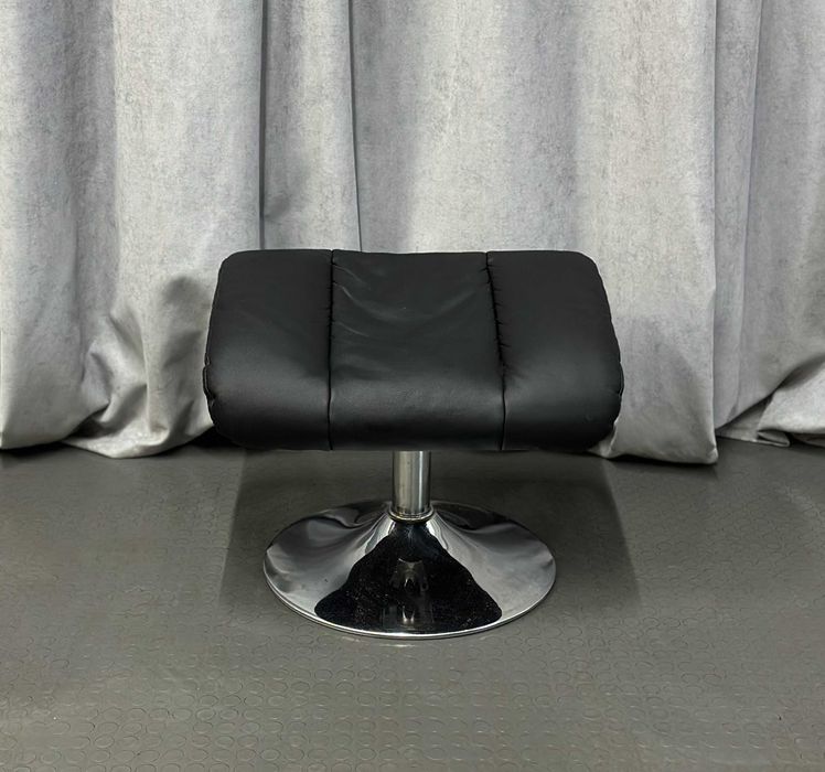 Чорний шкіряний пуф-підніжка/отаманка/шкіряні пуфи/пуфики/меблі