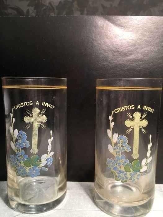 стаканы "Христос Воскрес " пионерские стаканы  купоросного стекла