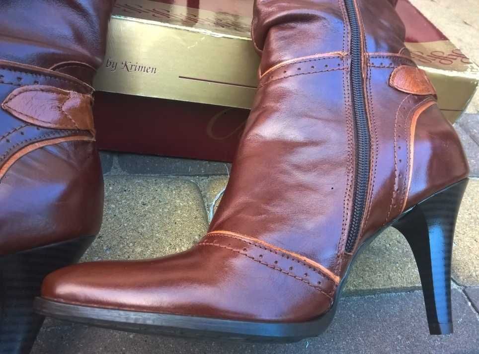 NOWE Buty-Kozaki Szpilki MUSZKIETERKI 37 Natural skóra-100% I-Klasa Gw