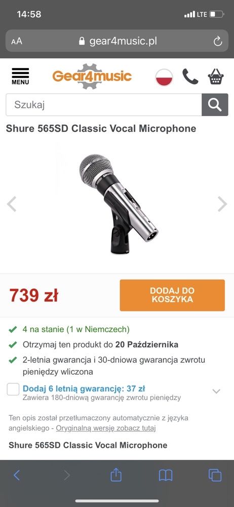 Mikrofon Shure 565SD srebrny tzw papieski stan bardzo dobry