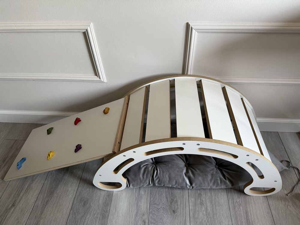 Bujak biały 100 cm + zjeżdżalnia wspinaczkowa + poduszka szara 100 cm