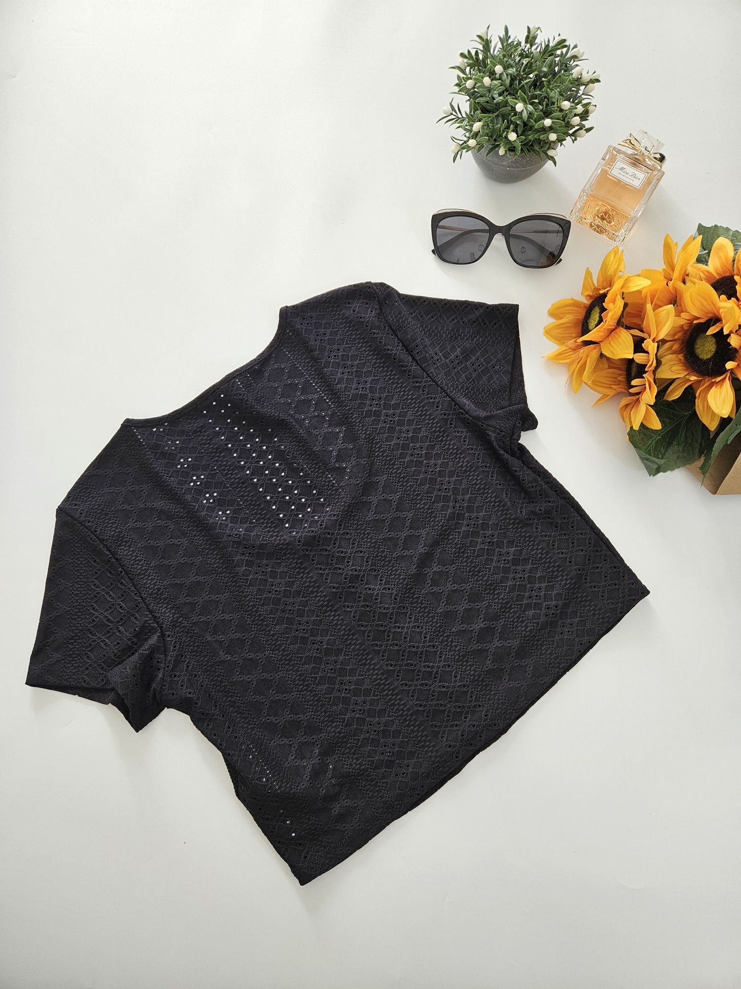 Crop top z krótkim rękawem koronkowy czarny nowy Only 42 XL viral hit