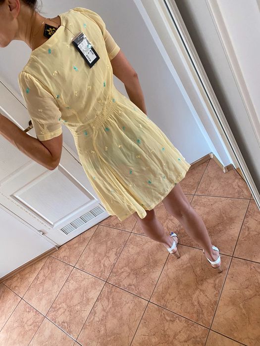 Nishe mgiełka tiulowa żółta kanarkowa szyfon tiul 36 S na lato wesele