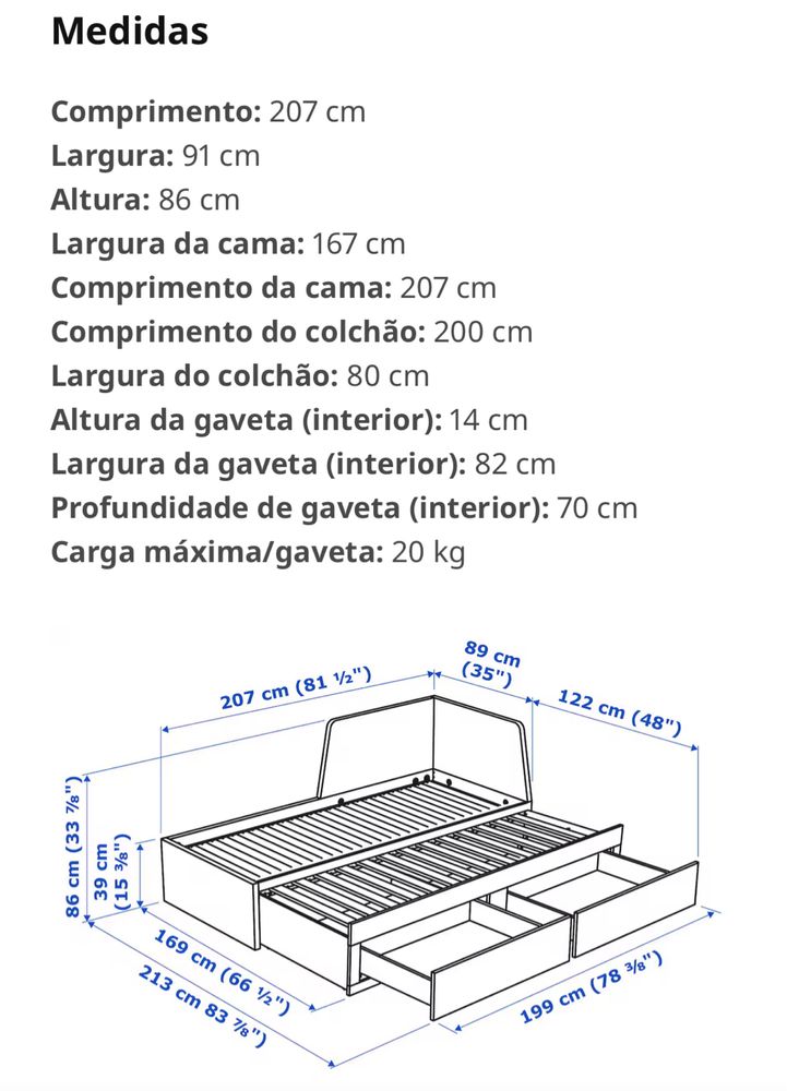 Cama individual/dupla c/ 2 gavetas