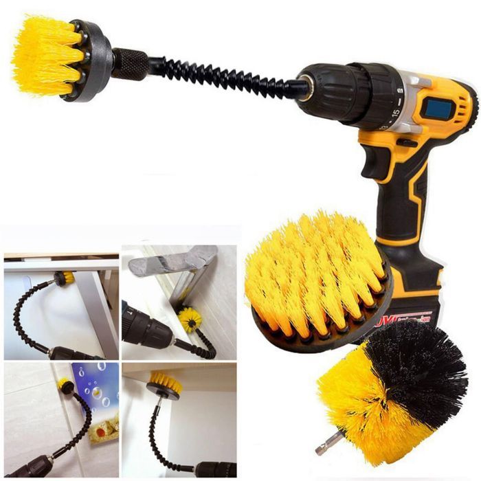 Szczotki nylonowe czyszczące na wiertarkę wkrętarkę 3szt + przedłużka