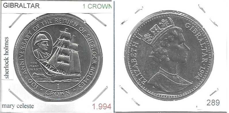 Gibraltar - - - 1 Crown - 1994 - - - " Mary Celeste" - - - Moeda