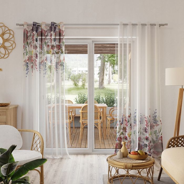 Firana z etaminy w drukowane kolorowe kwiaty Jolanda 210x400 taśma