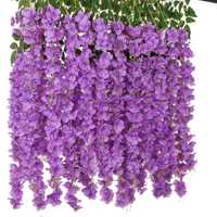 Girlanda Sztuczne Kwiaty Bluszcz Wisteria Dekoracja Fioletowa 6szt