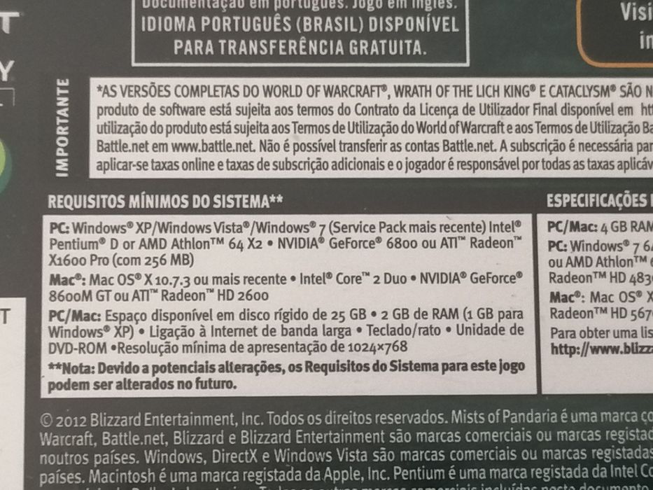 Jogo de computador PC Dvd-Rom World of Warcraft: Mists of Pandaria