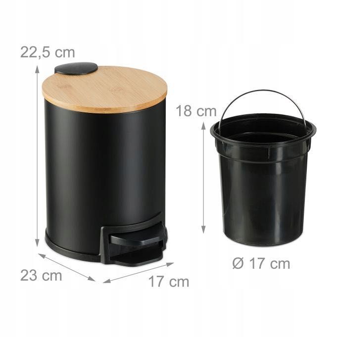 Kosz na śmieci Relaxdays Kosz na śmieci łazienkowy 3 l czarny