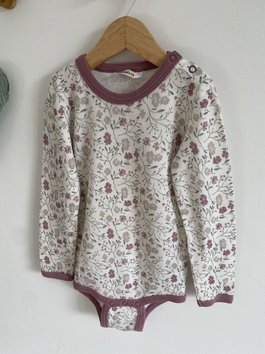 Body joha 92/98 liliowy wzorek kwiatki merino