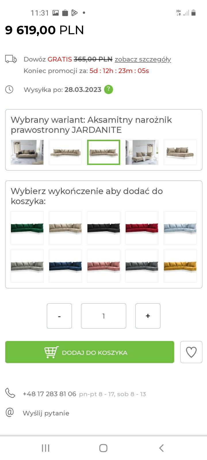 Naroznik aksamitny Sofa