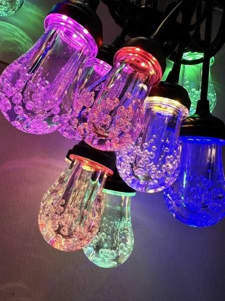 Girlandy LED krople bąbelki powietrza ciepłe i multikolor grube szkło