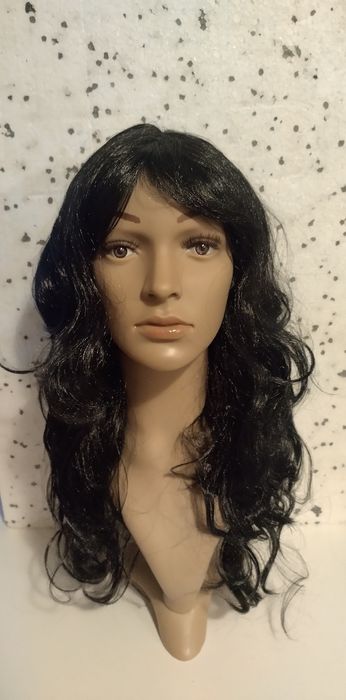 Peruka długa czarna falę, loki