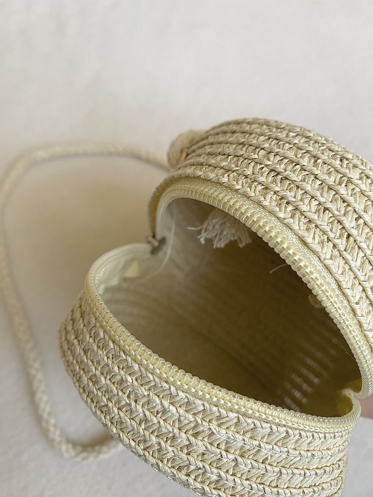 Torebka Mini - Boho Letnia plażowa na ramię - słomiana, Kwiat Beż