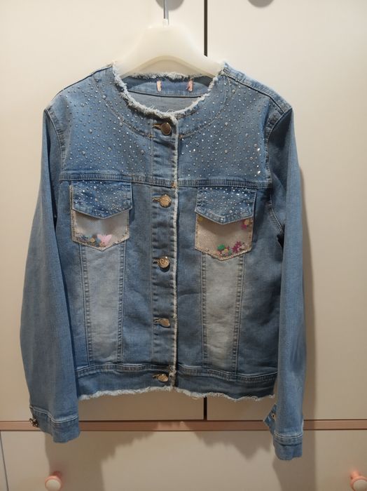 Bluza dżinsowa dla dziewczynki z cekinami i ozdobnymi kieszonki