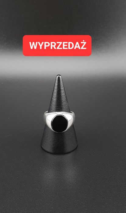 Sygnet pierścionek męski/damski srebrny pr.925 z onyksem r.18