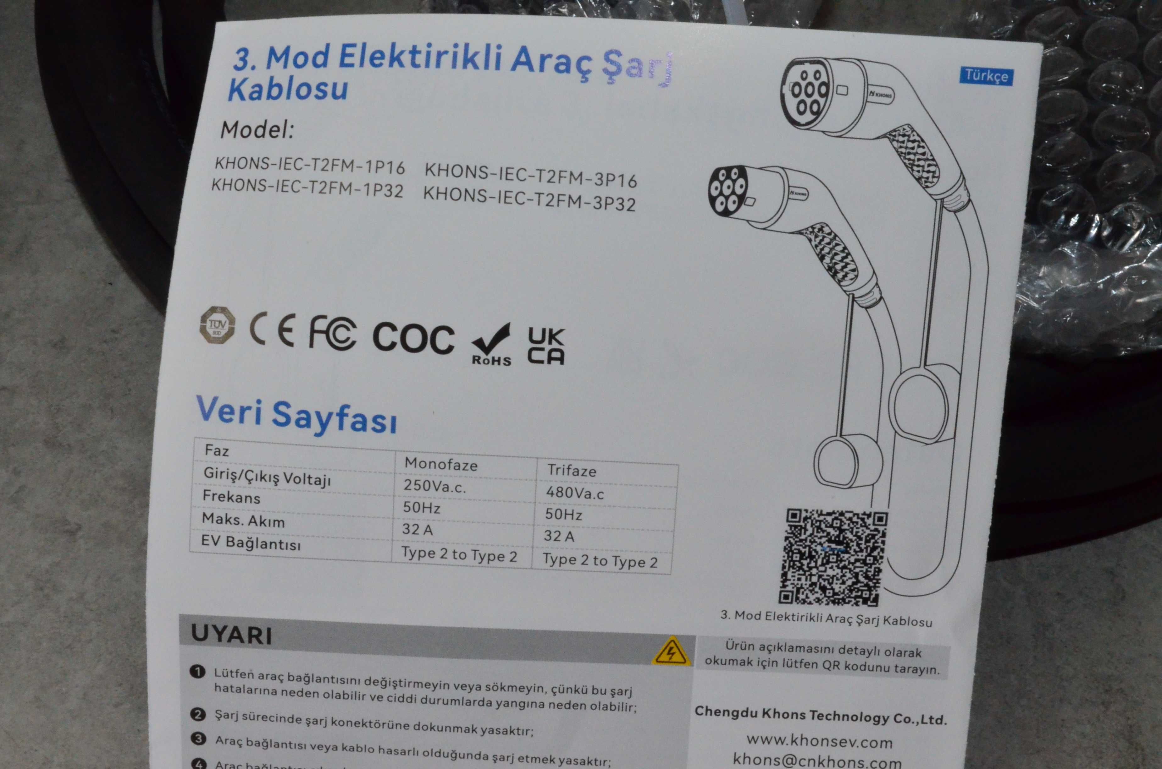 Kabel  przedłużacz do ładowania typ 2 na typ 2,16/32 A, 5 m