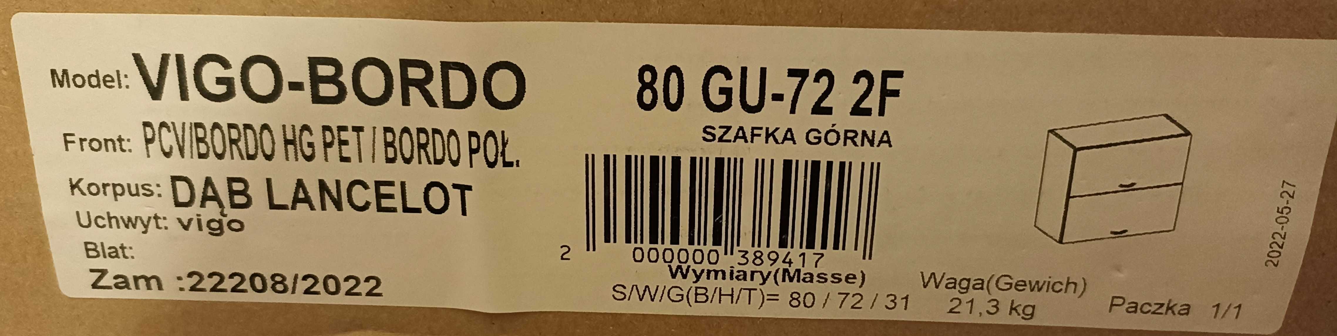 Meble kuchenne góra 80+80 dół 80+80+60 VIGO-BORDO, dąb lancelot