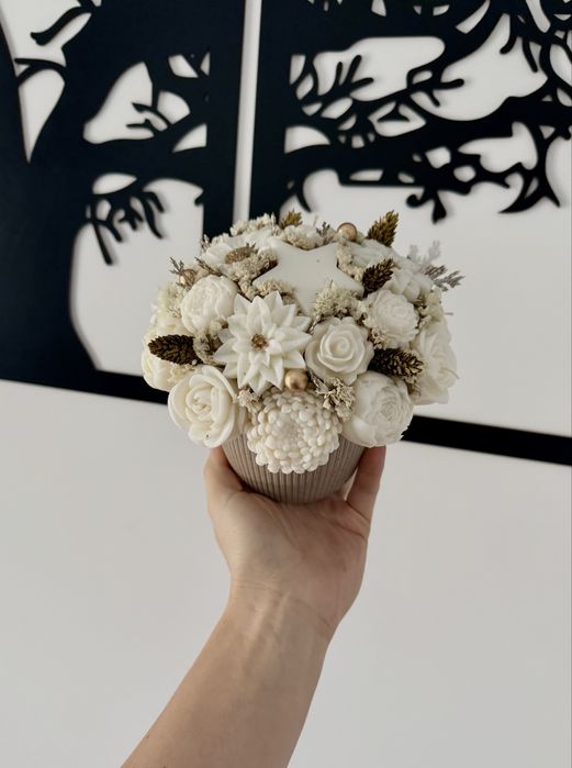 Świąteczny flower box stroik prezent candle box