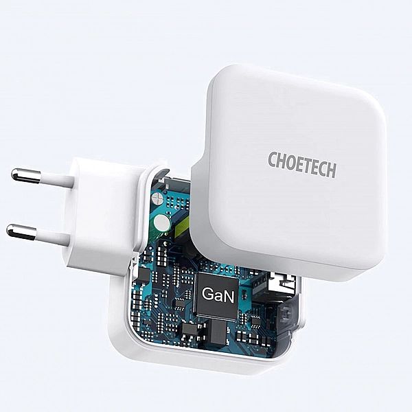 Choetech szybka ładowarka sieciowa GaN USB Typ C PD USB-A QC3.0/65W 3,
