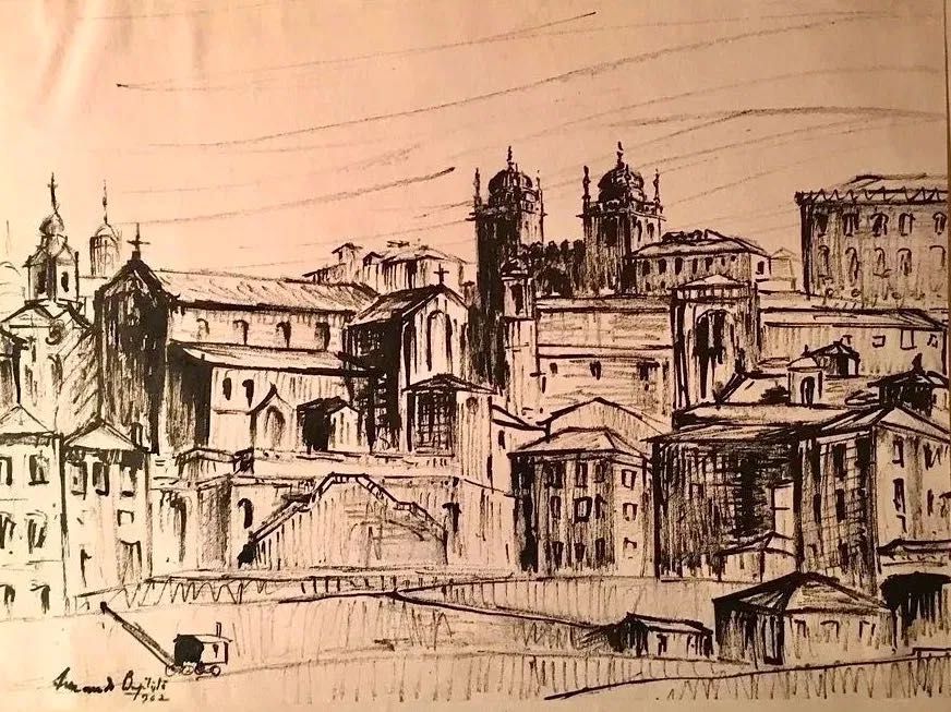 ARMANDO BAPTISTA 1962 - Porto, desenho a tinta da China  (49x39 cm/s)