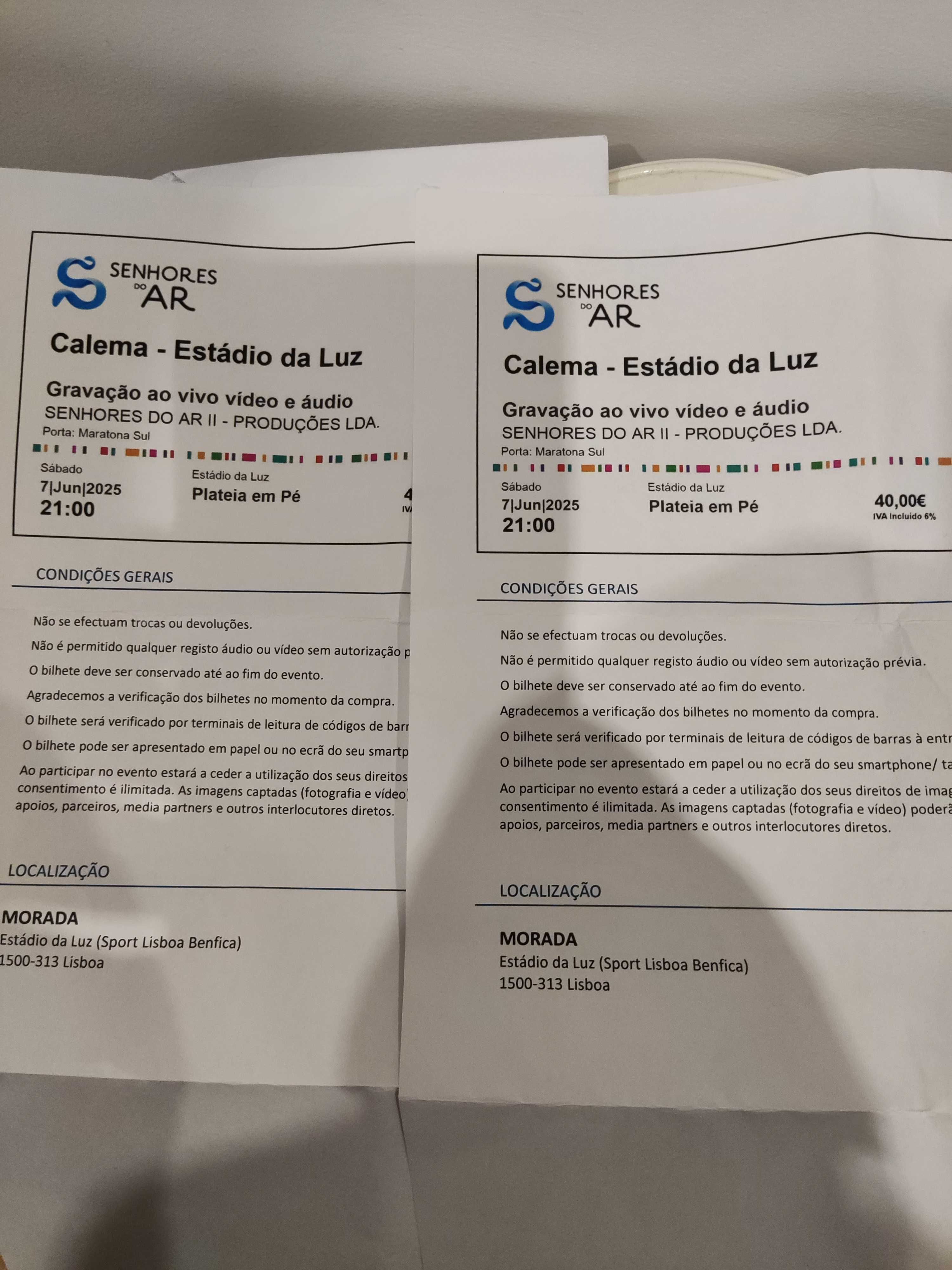 2 bilhetes calema