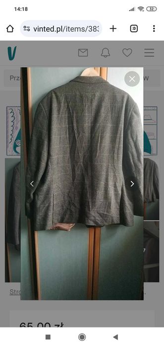 Wełniana marynarka w zieloną kratę w rozm 54 idealny stan